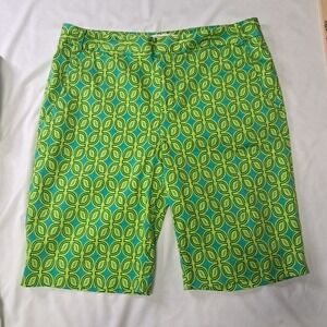 Coldwater‎ Creek Blue/Grn Sz 8 Bermuda Shorts Geometric Spring Summer Casual